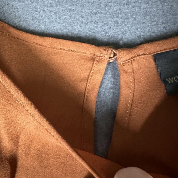 Worthington Top Womens Small Brown Flowy Sleeve Blouse Polyester Extra Detail - Picture 6 of 10